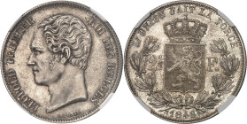 BELGIQUE
Léopold Ier (1831-1865). 2 1/2 francs, petite tête nue 1848, Bruxelles.NGC MS 66 (2125754-012).
Av. LEOPOLD PREMIER ROI DES BELGES. Tête nue ...