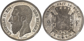 BELGIQUE
Léopold II (1865-1909). Épreuve de 2 francs sur Flan Bruni (PROOF) 1866, Bruxelles.NGC PF 66 (2125754-017).
Av. LEOPOLD II ROI DES BELGES. Tê...
