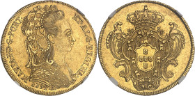 BRÉSIL
Marie Ière (1786-1799). 6400 réis (peça) 1794, R, Rio de Janeiro.NGC MS 61 (6633193-113).
Av. MARIA. I. D. G. PORT. - ET. ALG. REGINA. Buste à ...