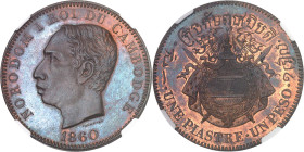 CAMBODGE
Norodom Ier (1860-1904). Épreuve de 1 piastre - 1 peso en cuivre, tranche lisse, par Faconnet, Flan bruni (PROOF) 1860, Bruxelles (Würden).NG...
