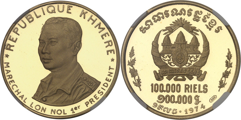 CAMBODGE
République Khmère, Lon Nol (1972-1975). 100.000 riels, maréchal Lon Nol...