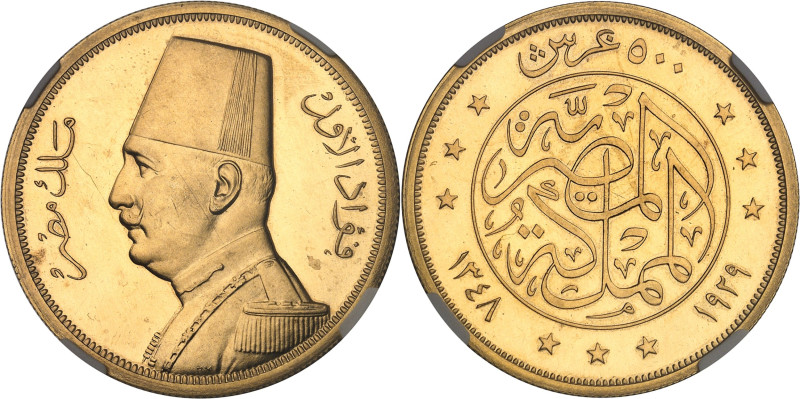 ÉGYPTE
Fouad Ier (1917-1936). 500 piastres, Flan bruni (PROOF) AH 1348 - 1929, L...