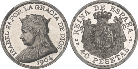 ESPAGNE
Isabelle II (1833-1868). 40 pesetas en platine, frappe de fantaisie pour le Dr Reginal Huth, Flan bruni (PROOF) 1904 JP-L, Londres (Pinches an...