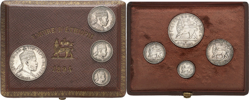 ÉTHIOPIE
Ménélik II (1889-1913). Coffret de présentation comprenant Birr, 1/2 bi...