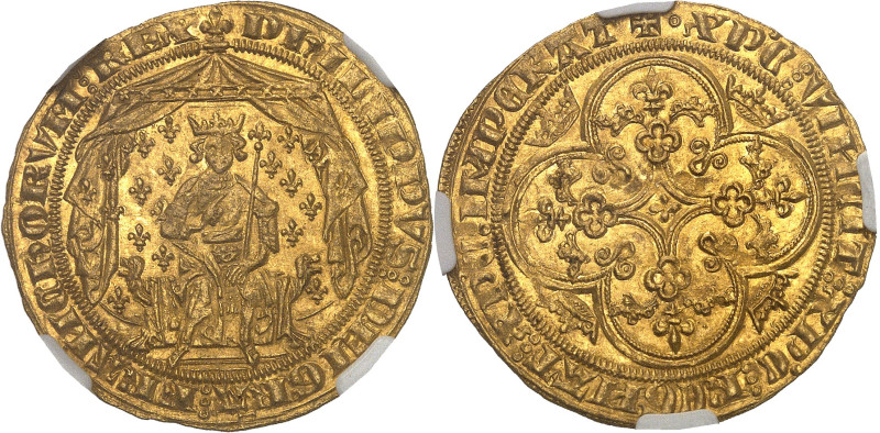 FRANCE / CAPÉTIENS
Philippe VI (1328-1350). Pavillon d’or ND (1339).NGC MS 64 (5...