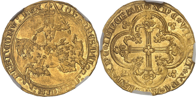FRANCE / CAPÉTIENS
Jean II le Bon (1350-1364). Franc à cheval ND (1360).NGC MS 6...