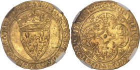 FRANCE / CAPÉTIENS
Charles VI (1380-1422). Écu d’or à la couronne, 4e émission ND (1394-1411), Angers.NGC MS 63 (6630870-052).
Av. + KAROLVSx DEIx GRA...