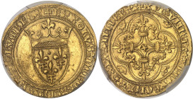 FRANCE / CAPÉTIENS
Charles VI (1380-1422). Écu d’or à la couronne, 5e émission ND (1419), Châlons-en-Champagne.PCGS Genuine Cleaned UNC Detail (449788...