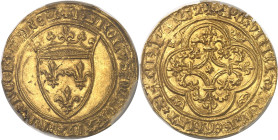 FRANCE / CAPÉTIENS
Charles VI (1380-1422). Écu d’or à la couronne, 4e émission ND (1394-1411), Saint-Pourçain.PCGS MS63 (44978870).
Av. + KAROLVSx DEI...