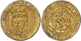 FRANCE / CAPÉTIENS
Charles VI (1380-1422). Écu d’or à la couronne, 5e émission ND (1411-1418), Saint-Lô.PCGS MS63 (44978869).
Av. + KAROLVSx DEIx GRAC...