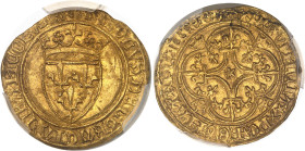 FRANCE / CAPÉTIENS
Charles VI (1380-1422). Écu d’or à la couronne, 5e émission ND (1411-1418), Saint-Lô.PCGS MS62 (44978869).
Av. + KAROLVSx DEIx GRAC...