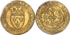 FRANCE / CAPÉTIENS
Charles VI (1380-1422). Écu d’or à la couronne, 5e émission ND (1411-1418), Saint-Lô.PCGS Genuine Cleaned UNC Detail (44978867).
Av...