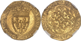 FRANCE / CAPÉTIENS
Charles VI (1380-1422). Écu d’or à la couronne, 5e émission ND (1411-1418), Villeneuve-lès-Avignon.NGC MS 64 (6630870-050).
Av. + K...