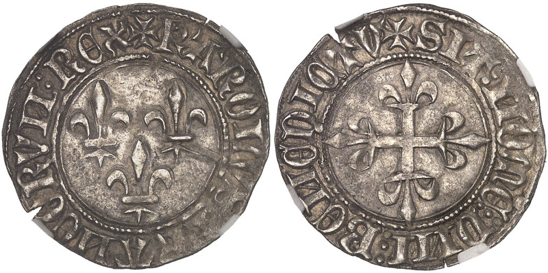 FRANCE / CAPÉTIENS
Charles VI (1380-1422). Gros aux lis ND (1413), Rouen.NGC AU ...