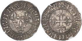 FRANCE / CAPÉTIENS
Charles VI (1380-1422). Gros aux lis ND (1413), Rouen.NGC AU DETAILS REV CLEANED (6631356-032).
Av. + KAROLVS: FRANCORVN: REX. troi...