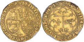FRANCE / CAPÉTIENS
Henri VI d'Angleterre (1422-1453). Salut d’or 2e émission ND (1422), couronne, Paris.NGC MS 63 (6633193-063).
Av. (atelier) HENRICV...