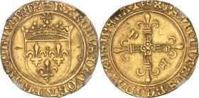 FRANCE / CAPÉTIENS
Charles VIII (1483-1498). Écu d’or au soleil, 1ère émission, 2e type ND (1493-1494), PT, Poitiers.NGC AU DETAILS CLEANED (5790429-0...