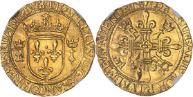 FRANCE / CAPÉTIENS
François Ier (1515-1547). Écu d’or au soleil de Bretagne, 2e type ND (1534-1540), N, Nantes.NGC MS 62 (6633193-061).
Av. FRANCISCVS...