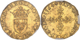 FRANCE / CAPÉTIENS
Charles IX (1560-1574). Écu d’or au soleil 1564, G, Poitiers.NGC MS 62 (6633193-104).
Av. CAROLVS. IX. DEI. G. FRANCOR. REX. Écu de...