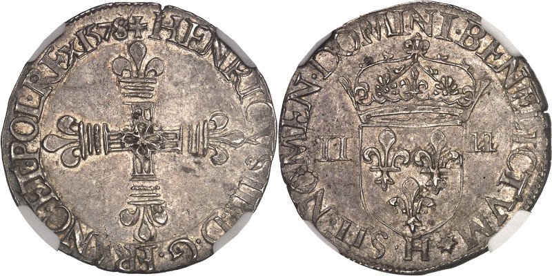 FRANCE / CAPÉTIENS
Henri III (1574-1589). Quart d’écu 1578, H, La Rochelle.NGC M...