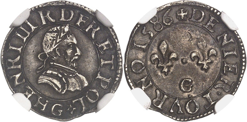 FRANCE / CAPÉTIENS
Henri III (1574-1589). Essai ou frappe en argent du denier to...