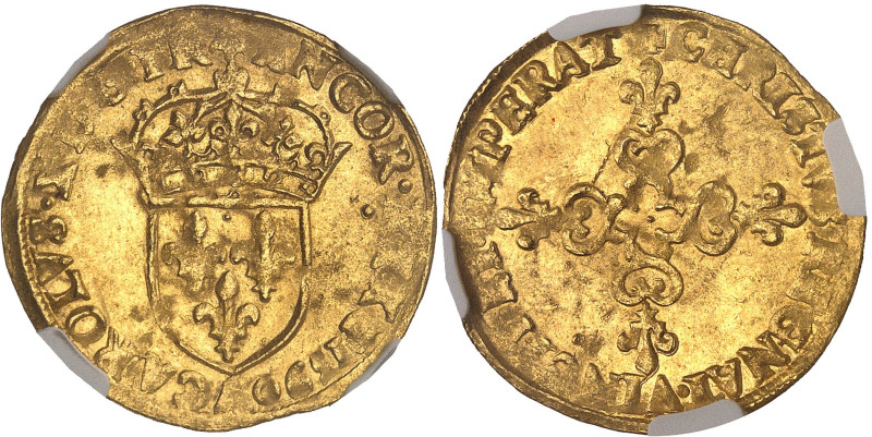 FRANCE / CAPÉTIENS
Charles X (1589-1594). Écu d’or au soleil 1er type 1590, A, P...