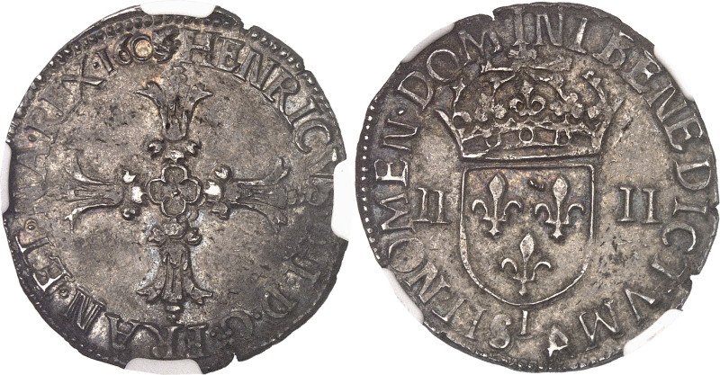 FRANCE / CAPÉTIENS
Henri IV (1589-1610). Quart d’écu, 3e type, avec croix aux br...