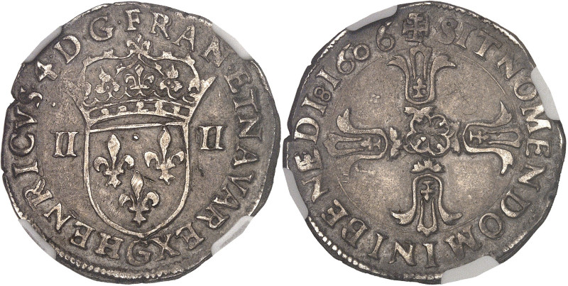 FRANCE / CAPÉTIENS
Henri IV (1589-1610). Quart d’écu, écu de face, 2e type, à la...