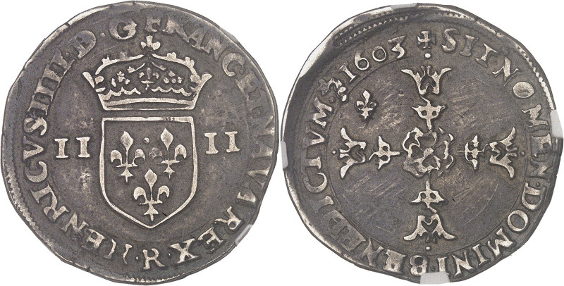 FRANCE / CAPÉTIENS
Henri IV (1589-1610). Quart d’écu, écu de face, 4e type, avec...