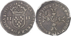 FRANCE / CAPÉTIENS
Henri IV (1589-1610). Quart d’écu, écu de face, 4e type, avec lis 1603, R, Villeneuve-lès-Avignon.NGC VF 35 (6633791-008).
Av. (à 6...