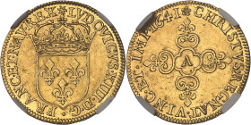 FRANCE / CAPÉTIENS
Louis XIII (1610-1643). Écu d’or au soleil, 1er type, frappe au moulin 1641, A, Paris.NGC MS 61 (6633193-065).
Av. (à 12 h.) LVDOVI...