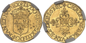 FRANCE / CAPÉTIENS
Louis XIII (1610-1643). Demi-écu d’or au soleil, 1er type 1638, D, Lyon.NGC MS 62 (6632265-050).
Av. (à 12 h.) LVDOVICVS. D: G. FRA...