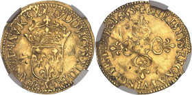 FRANCE / CAPÉTIENS
Louis XIII (1610-1643). Demi-écu d’or au soleil, 1er type 1635, X, Amiens.NGC UNC DETAILS CLEANED (6633790-008).
Av. (à 12 h.) LVDO...