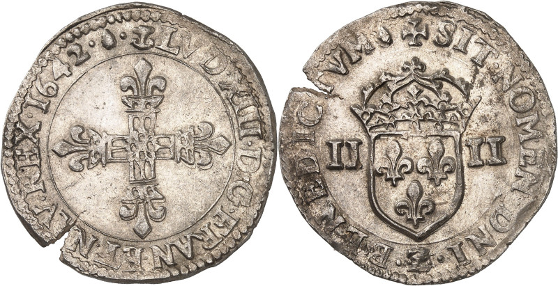 FRANCE / CAPÉTIENS
Louis XIII (1610-1643). Quart d’écu, 1er type 1642, Z, Grenob...