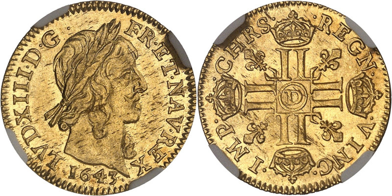 FRANCE / CAPÉTIENS
Louis XIII (1610-1643). Demi-louis d’or 1643, D, Lyon.NGC MS ...