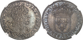 FRANCE / CAPÉTIENS
Louis XIII (1610-1643). Quart d’écu d’argent, 2e type 1642, A, Paris (deux points).NGC AU 55 (6632265-054).
Av. LVDOVICVS. XIII. D....