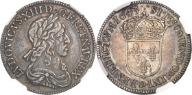 FRANCE / CAPÉTIENS
Louis XIII (1610-1643). Quart d’écu d’argent, 3e type 1643, D, Lyon.NGC XF 45 (6633192-055).
Av. LVDOVICVS. XIII. D. G. FR. ET. NAV...
