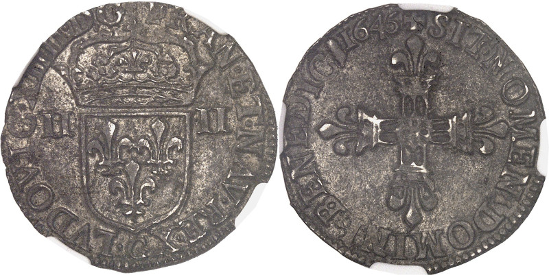 FRANCE / CAPÉTIENS
Louis XIV (1643-1715). Quart d’écu, 1er type, titulature du c...