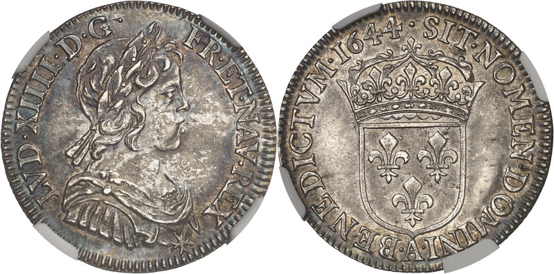 FRANCE / CAPÉTIENS
Louis XIV (1643-1715). Quart d’écu à la mèche courte 1644, A,...