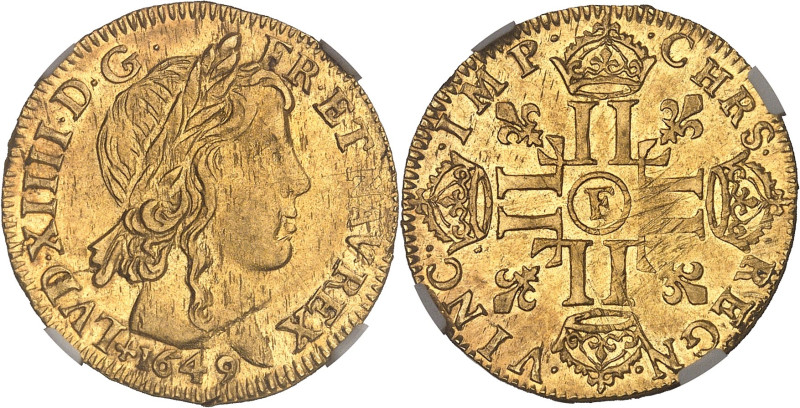 FRANCE / CAPÉTIENS
Louis XIV (1643-1715). Louis d’or à la mèche longue 1649, F, ...