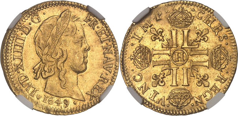 FRANCE / CAPÉTIENS
Louis XIV (1643-1715). Louis d’or à la mèche longue 1649, H, ...