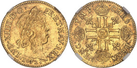 FRANCE / CAPÉTIENS
Louis XIV (1643-1715). Louis d’or à la mèche longue 1652, H, La Rochelle.NGC MS 61 (6633193-081).
Av. LVD. XIIII. D. G. - FR. ET. N...
