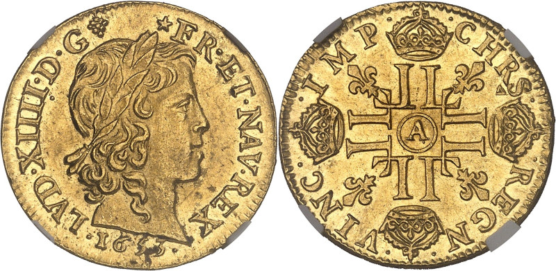 FRANCE / CAPÉTIENS
Louis XIV (1643-1715). Louis d’or à la mèche longue 1653, A, ...