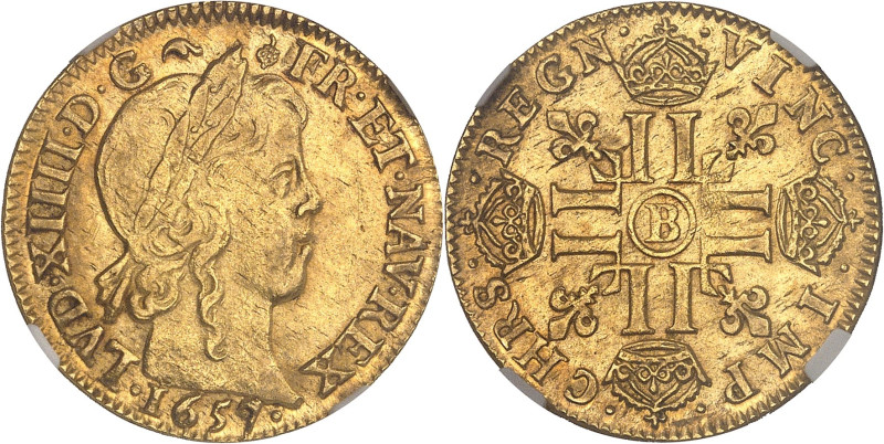 FRANCE / CAPÉTIENS
Louis XIV (1643-1715). Louis d’or à la mèche longue 1657, B, ...