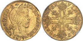 FRANCE / CAPÉTIENS
Louis XIV (1643-1715). Louis d’or à la mèche longue 1657, B, Rouen.NGC MS 62 (6633193-090).
Av. LVD. XIIII. D. G (différent) - (dif...