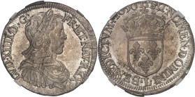 FRANCE / CAPÉTIENS
Louis XIV (1643-1715). Demi-écu à la mèche longue 1650, L, Bayonne.NGC MS 63 (6631356-033).
Av. LVD. XIIII. D. G. FR. ET. NAV. REX....