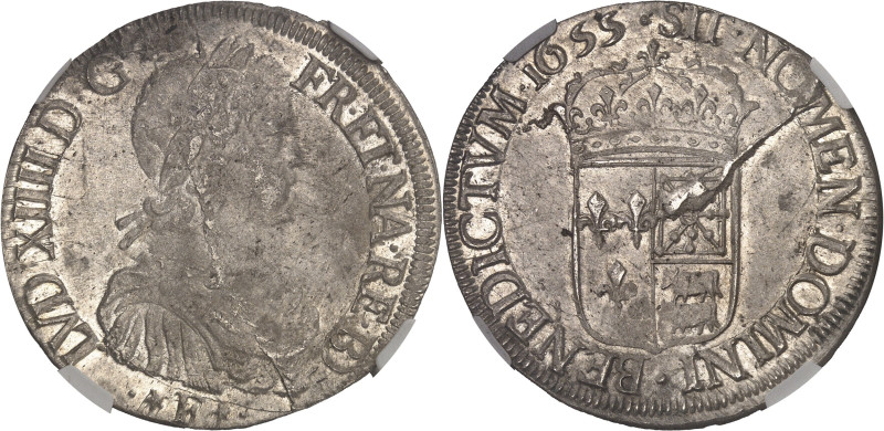 FRANCE / CAPÉTIENS
Louis XIV (1643-1715). Écu de Béarn à la mèche longue 1655, P...