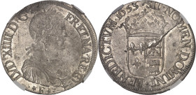 FRANCE / CAPÉTIENS
Louis XIV (1643-1715). Écu de Béarn à la mèche longue 1655, Pau.NGC MS 62 (4235718-009).
Av. LVD. XIIII. D. G. FR. ET. NA. RE BD. B...