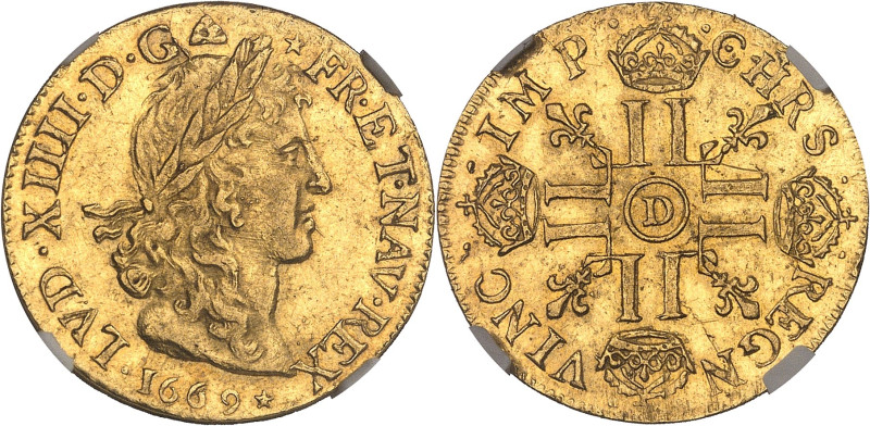 FRANCE / CAPÉTIENS
Louis XIV (1643-1715). Louis d’or juvénile lauré 1669, D, Lyo...