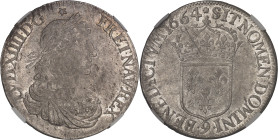FRANCE / CAPÉTIENS
Louis XIV (1643-1715). Écu au buste juvénile 1664, 9, Rennes.NGC MS 61 (6630870-016).
Av. LVD. XIIII. D. G. FR. ET. NAV. REX. Buste...